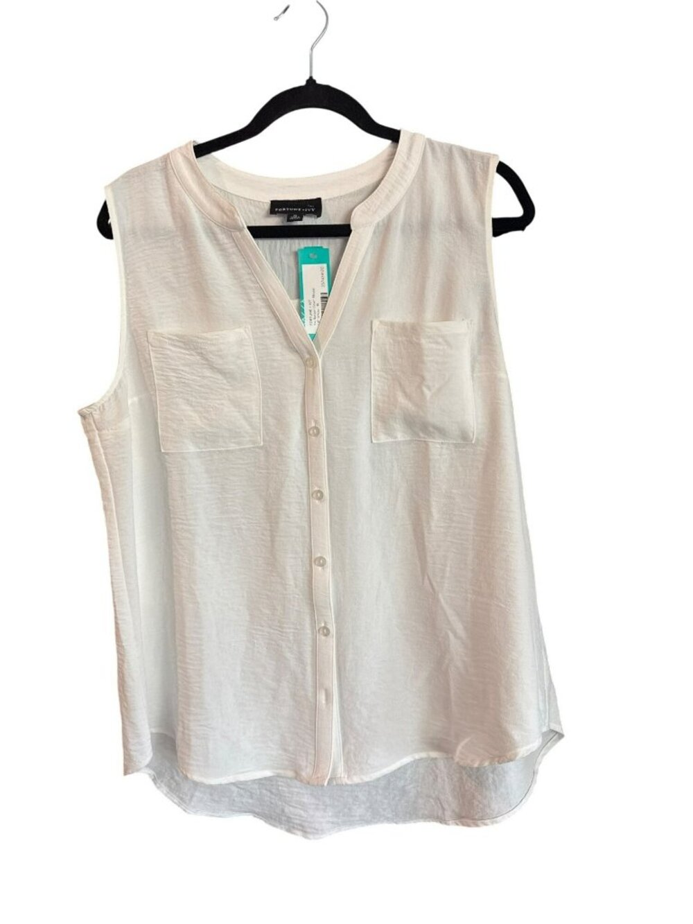 Fortune + Ivy Kai Sleeveless Blouse XL NWT Off-White Button Front Boho Career